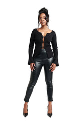 Flare Sleeve Ribbed Cardigan