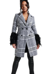 The Maison Houndstooth Feather-Cuff Coat