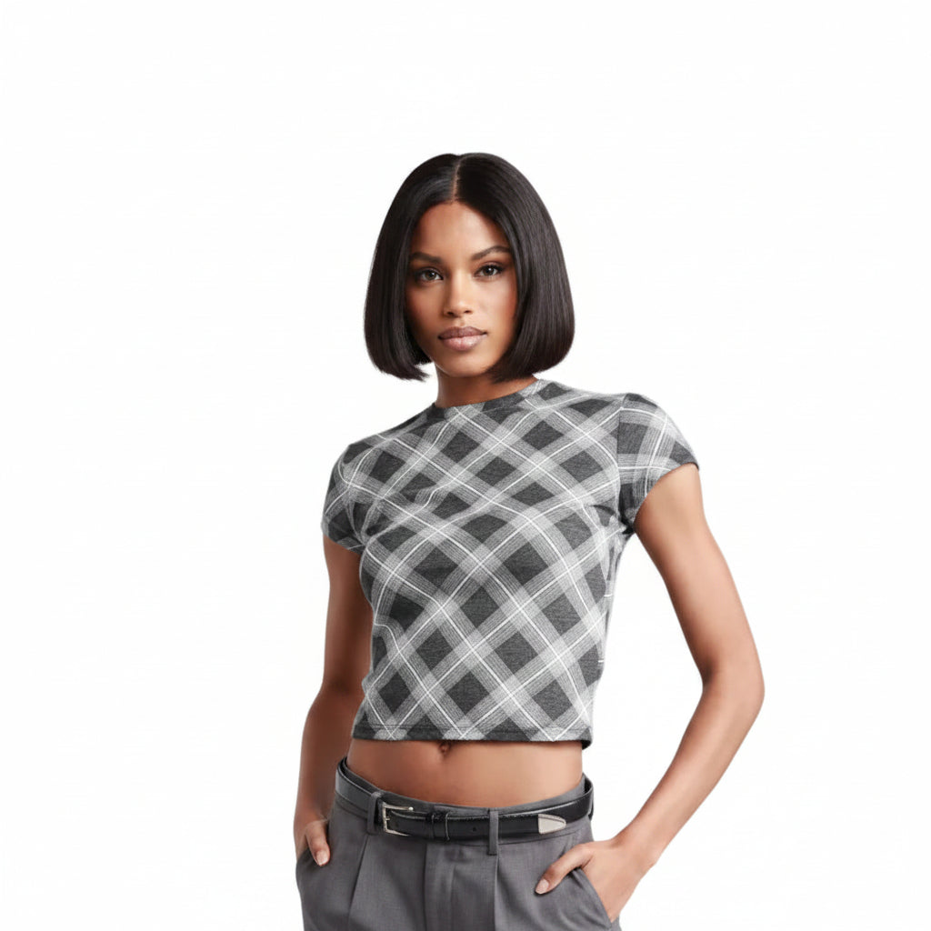 Black Plaid Baby Tee