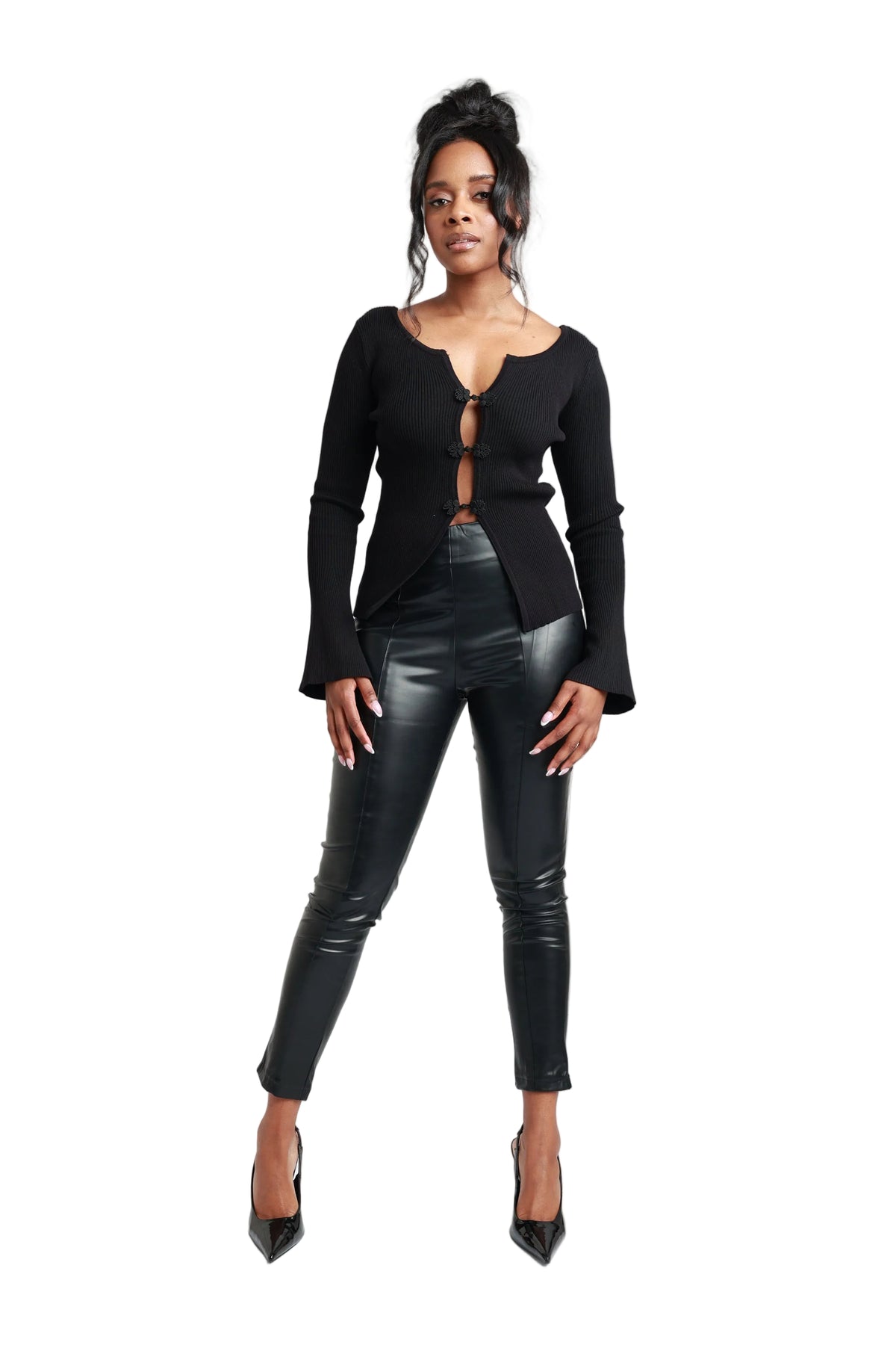 Flare Sleeve Ribbed Cardigan