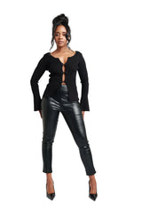 Flare Sleeve Ribbed Cardigan