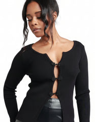 Flare Sleeve Ribbed Cardigan