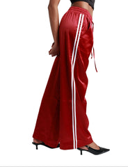 Red Satin Striped Joggers