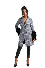 The Maison Houndstooth Feather-Cuff Coat