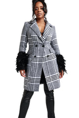 The Maison Houndstooth Feather-Cuff Coat