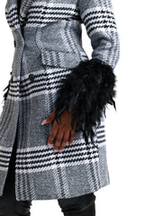 The Maison Houndstooth Feather-Cuff Coat