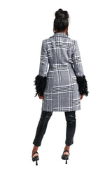 The Maison Houndstooth Feather-Cuff Coat