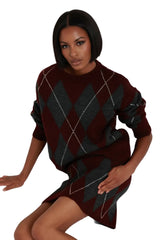 Maroon Argyle Knit Set