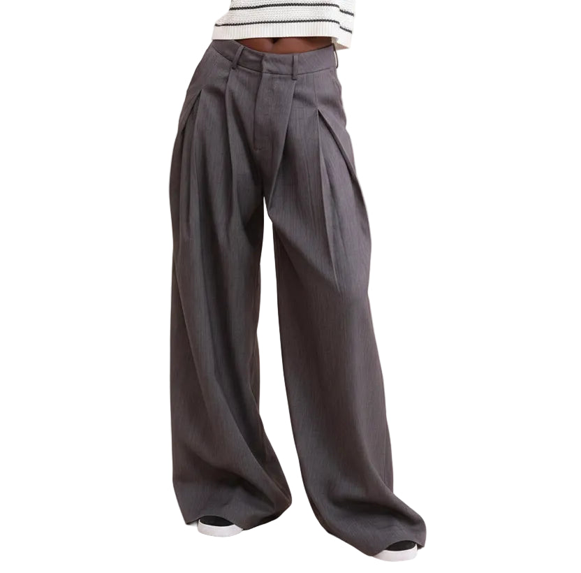 Low Waist Wide Leg Pleated Trousers