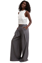 Low Waist Wide Leg Pleated Trousers